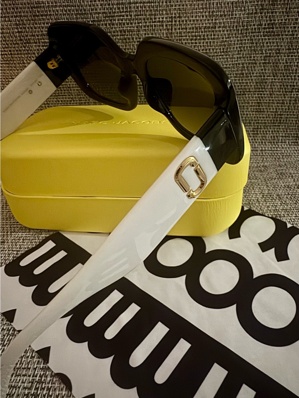 Marc Jacobs Glossy Black Oversized Square Sunglasses with Dark Gradient Lenses